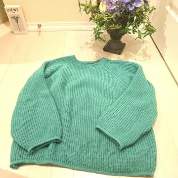 멋진 그린 니트 스웨터 긴팔 래글런 여성용