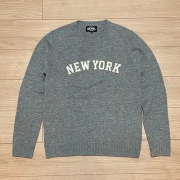 BEAMS 그레이 니트 스웨터 NEW YORK 자수/사이즈 M