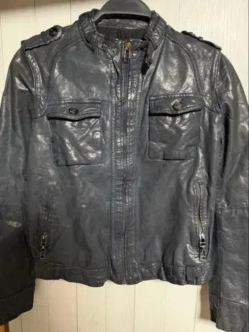 GNA 다크 네이비 가죽 라이더 자켓