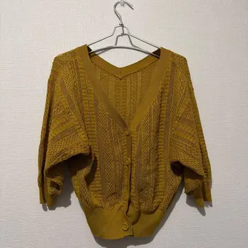 헤더 Heather 머스타드 뜨개질 가디건 니트