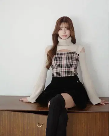 RANDY 2way 격자 무늬 니트탑