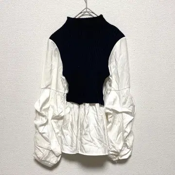 fifth 도킹 니트 블라우스 블랙 x 화이트 M 사이즈