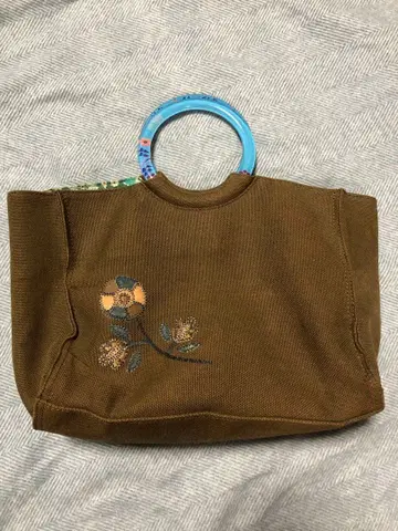 꽃무늬 자수 핸드백 브라운