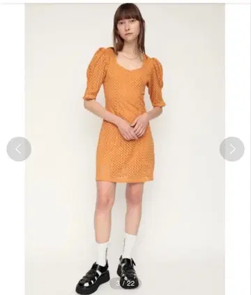 SLY 컷 레이스 반팔 미니 원피스 오렌지