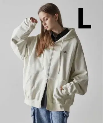 CLEL 헤비 웨이트 로고 자수 풀 집업 후드티 내추럴 L 자수 없음