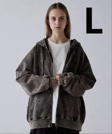 CLEL 헤비 웨이트 로고 자수 풀 집업 후드티 브라운 계열 L