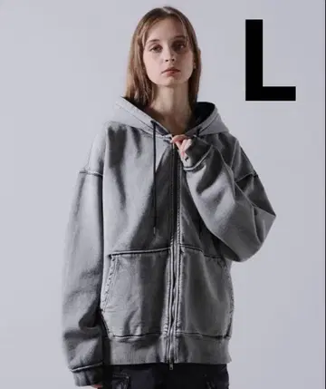 CLEL 헤비 웨이트 로고 자수 풀 집업 후드티 화이트 계열 L