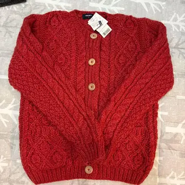 유니클로 손뜨개질 가디건 L 빨간색 큼직한 니트 가을/겨울 레트로