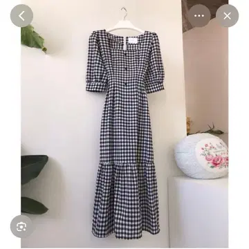 한 번 착용 한국 깅엄 체크 원피스