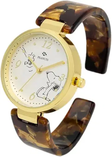 미사용 새상품 미개봉 SNOOPY 아날로그 손목시계 골드 브라운