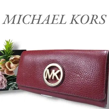 마이클코어스 접이식 장지갑 주름 가죽 천연 가죽 빨간색 레드 MK 로고