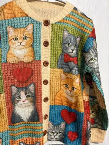 고양이 컬러풀 가디건 얇은 소재 니트 가디건 빅사이즈 L