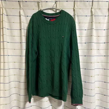 TOMMY HILFIGER 케이블 니트 스웨터 XL 그린