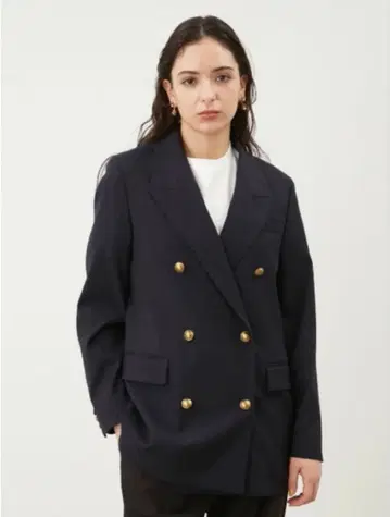 Mila Owen 금장 버튼 더블 브레스트 롱 블레이저 네이비 F 사이즈