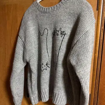 BEAMS HEART 아트 고양이 자수 니트 풀오버