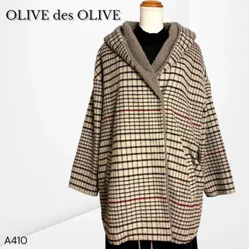 [올리브 데 올리브] 체크 무늬 후드 부착 코트 루즈핏 캐주얼