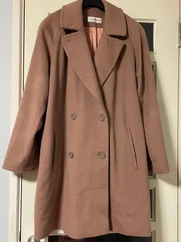 캘빈클라인 메리노울 베이지 더블 브레스트 체스터 코트