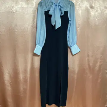 eimy istoire 리본 포함 네이비 긴팔 롱 드레스