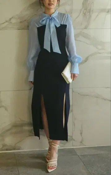 eimy istoire 보타이 도킹 슬릿 니트 원피스