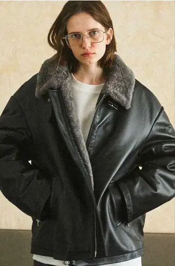 한정판 가격 인하 OPENING ACT 리얼 가죽 무스탕 하이넥 자켓 L