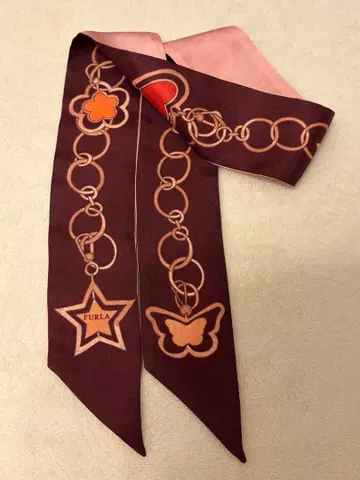 [컨디션 최상] FURLA 훌라 체인 패턴 리본 스카프 스카프 헤어밴드