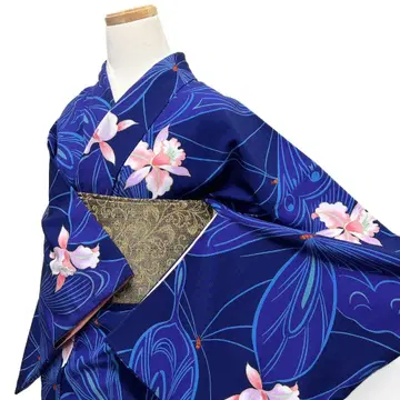 코몬 워셔블 기모노 나비 창포 블루 네이비 기모노 122b d ms
