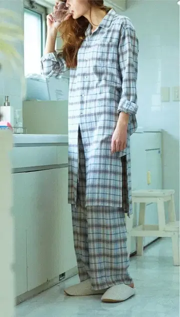 PHEENY 피니 체크 셔츠 가운 셔츠 원피스 프리 사이즈