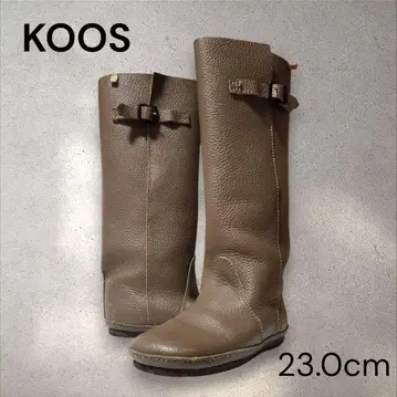 KOOS 천연 가죽 롱 부츠 23cm 그레이지 벨트 디자인 내추럴