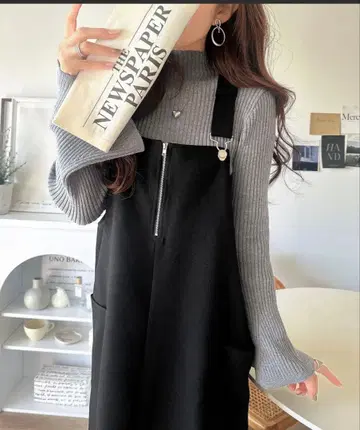 클래식 엘프 백 크로스 지퍼 디자인 벌룬 점프 스커트