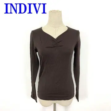 INDIVI 인디비 긴팔 니트 브라운 울 100% 38 C4392