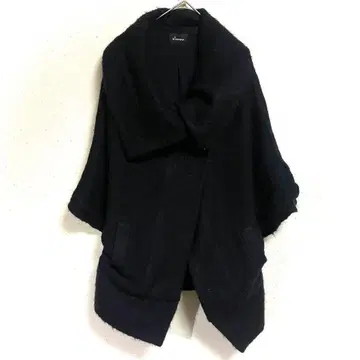 B DONNA 빅 칼라 코트 블랙 울 혼방 무지 와이드 소매 가디건