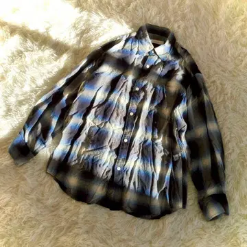 피니 셔츠(F) 옴브레 체크 레이온 올 패턴 블루 오버 사이즈