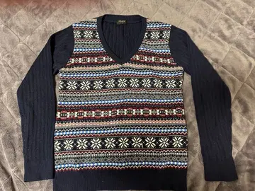 멘즈 비기 네이비 페어아일 패턴 V넥 스웨터