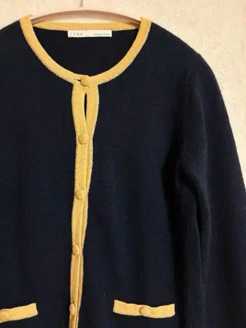 IENA 캐시미어 100% 바이컬러 가디건 네이비