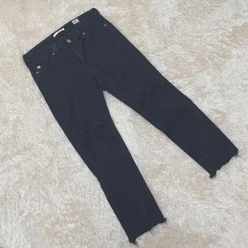 [ SOMETHING ] 썸씽 데님 ( L ) 스키니 데미지 가공 블랙