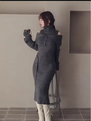 andmary 카메오 니트 세트 가디건 그레이