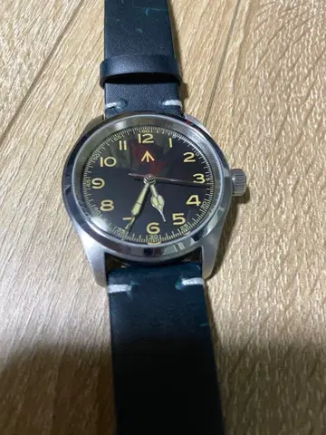 브로드 애로우 영국군 아날로그 손목시계 스테인리스 스틸 블랙 가죽