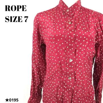 ROPE 로페 실크 100% 빨간색 삼각형 무늬 셔츠 7 0195