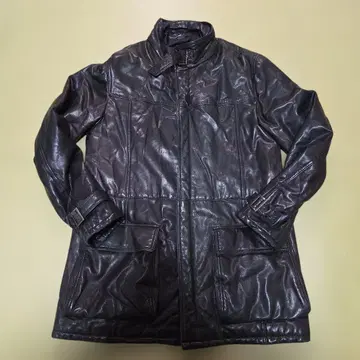 이탈리아제 가죽 코트 사이즈 50 XL 상당 블랙
