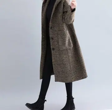 새상품 후드 부착 브라운 체크 체스터 코트