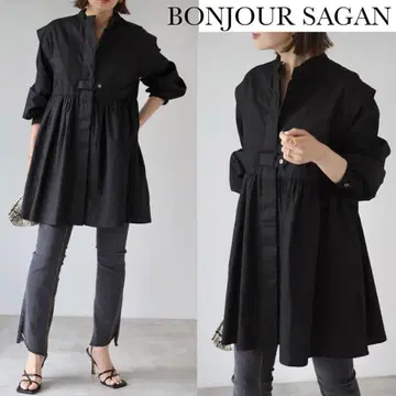 봉쥬르 사간 스탠드 칼라 튜닉 셔츠 블랙