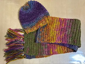 이탈리아제 카와베 울 혼방 스톨 컬러풀 믹스 머플러 모자 세트