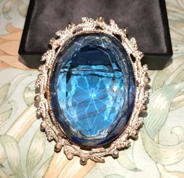 블루 유리 빈티지 브로치 2way 골드