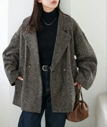 DISCOAT 디스코트 헤링본 더블 테라 자켓 브라운 F