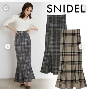 SNIDEL 하이웨스트 체크 플레어 스커트