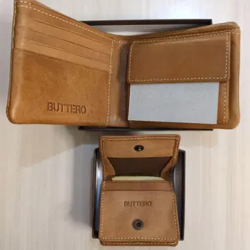 BUTTERO 이단 접이식 지갑 코인 케이스 라이트 브라운