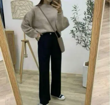 BLATE 미라인 고급 프론트 버튼 루즈 와이드 팬츠