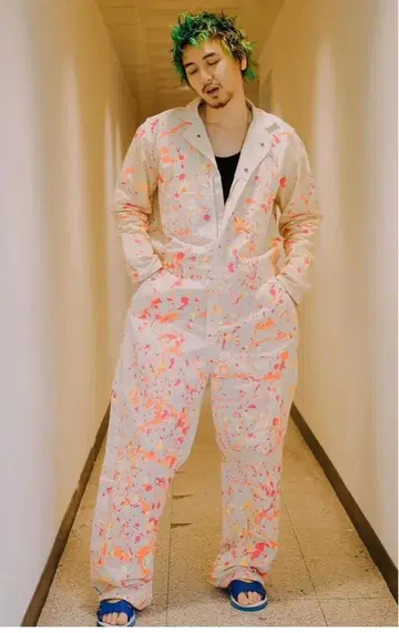 후지이 카제 아시아 투어 의상풍 L 사이즈 스플래터 페인트 화이트