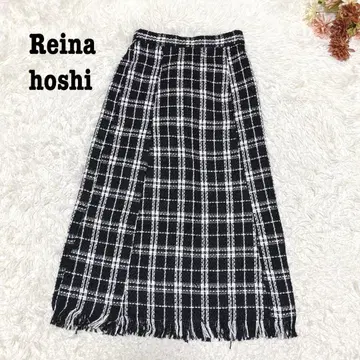 s.2094 [레이나호시] 롱 스커트 트위드 블랙 프린지 L