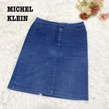 s.444 [미쉘클랑] 무릎 기장 데님 스커트 일본제 타이트 블루 L